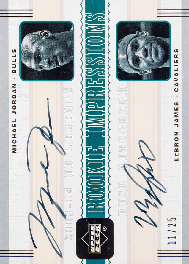 2003 Upper Deck Legends #MJ/LJ Rookie Impressions Dual Autographs /25 (w/M. Jordan)